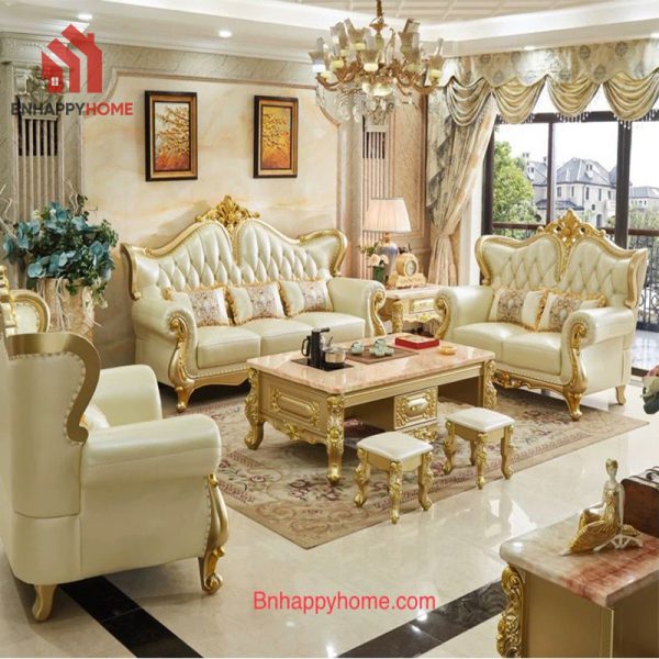 sofa tân cổ điển da bò thật